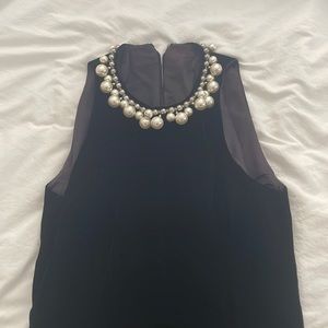 Vintage Velvet Mini Dress with Pearl Neckline